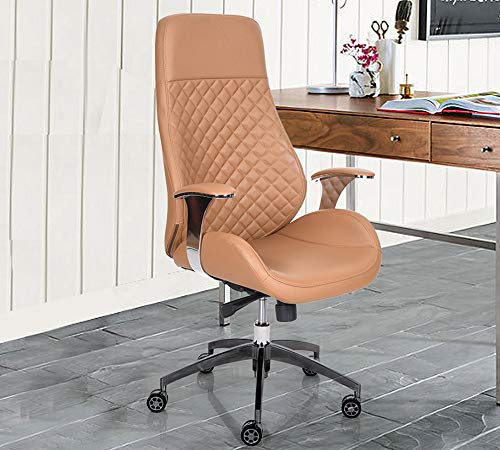 Image of High Back Director & Executive Chair Up Leatherette with Height Adjustable & Revolving Chair Premium Design & CEO Chair Metal Legs Base with Chrome Finish - (111012134 Beige)