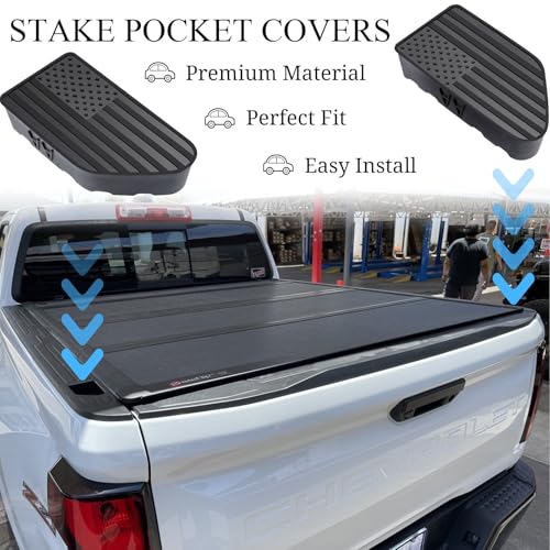 Image of Bed Rail Stake Pocket Covers for Chevy Colorado GMC Canyon 2023 2024 2025 2026 Truck Accessories Caps Rear Holes Plugs Covers Black