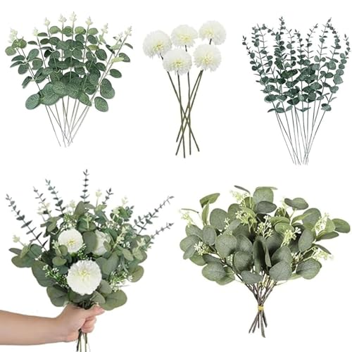 Image of RPHONGHONG 30 PCS Artificial Eucalyptus Stems, Hydrangea Flowers Mixed Faux Greenery Leaves Branches Plants Artificial Flowers for Decoration for Weddings Gardens Office Decorations