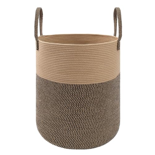 JMvicyroam 60L Cotton Rope Laundry Basket Hamper, Brown and Black