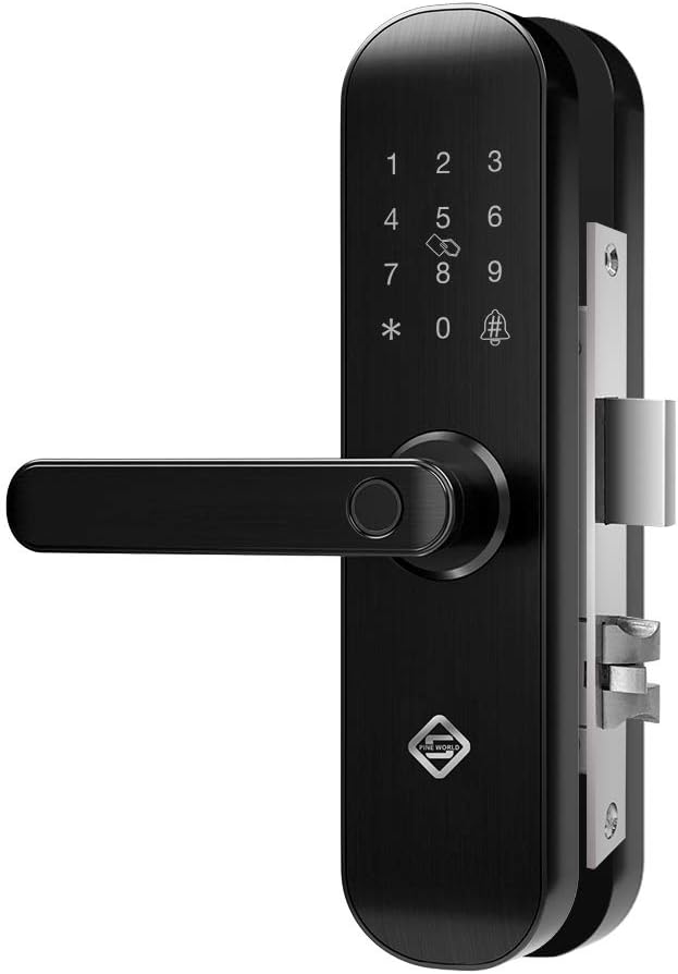 Touchscreen Fingerprint Smart Lock,Q202 Electronic Keyless Entry Door Mortise Lock with RFID Cards +Tuya App Remotely and Mechanical Key for Door Lock Security (Cool Black,Left)