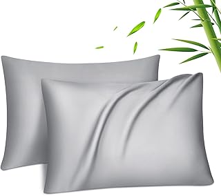 Fittia 2er-Set Lyocell Bambus Kissenbezug Bambusfaser Kopfkissenbezug Kissenhülle Seidig weichkühlend atmungsaktiv mit verdecktem Reißverschluss, Silbergrau, 50x70cm