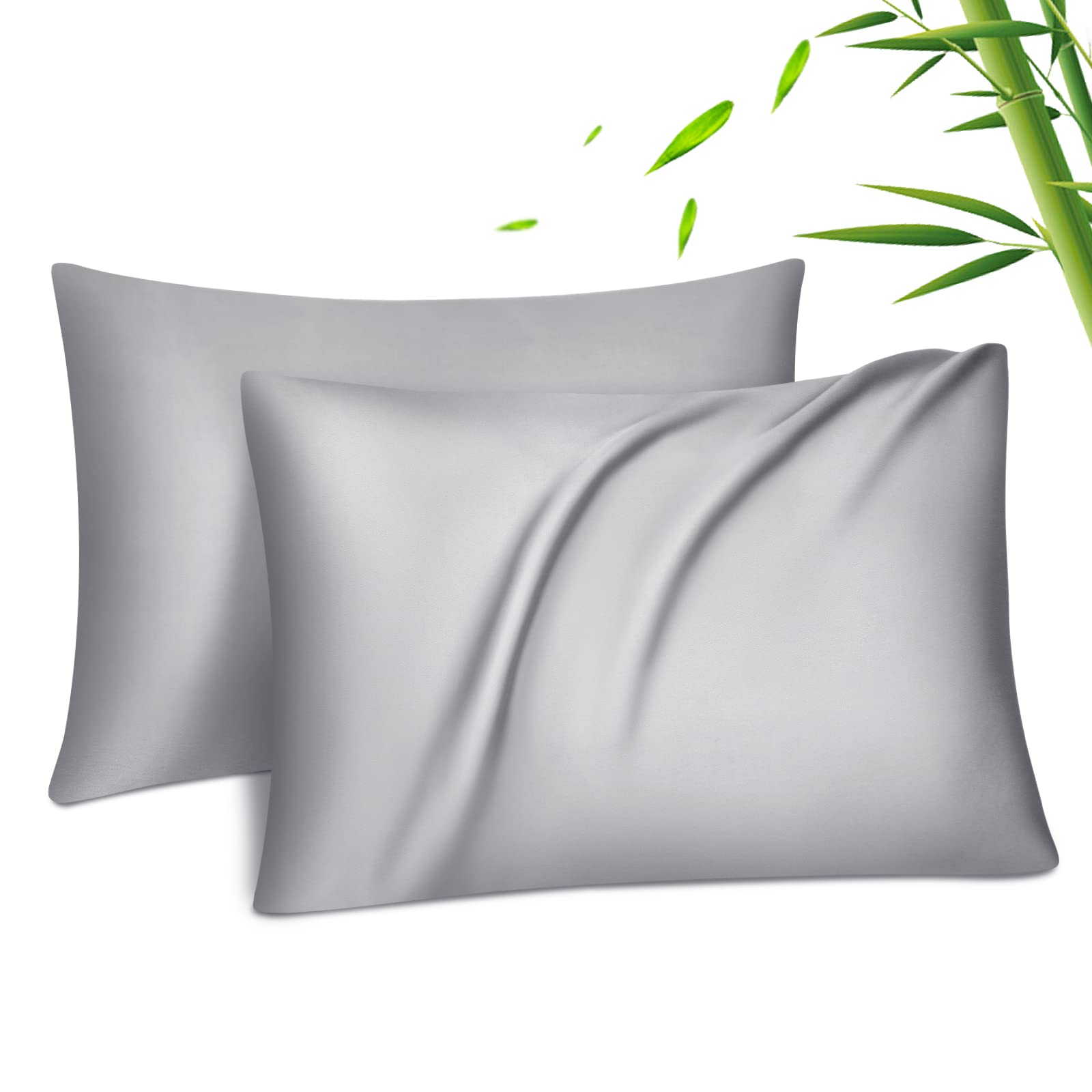 Fittia 2er-Set Lyocell Bambus Kissenbezug Bambusfaser Kopfkissenbezug Kissenhülle Seidig weichkühlend atmungsaktiv mit verdecktem Reißverschluss, Silbergrau, 40x80cm
