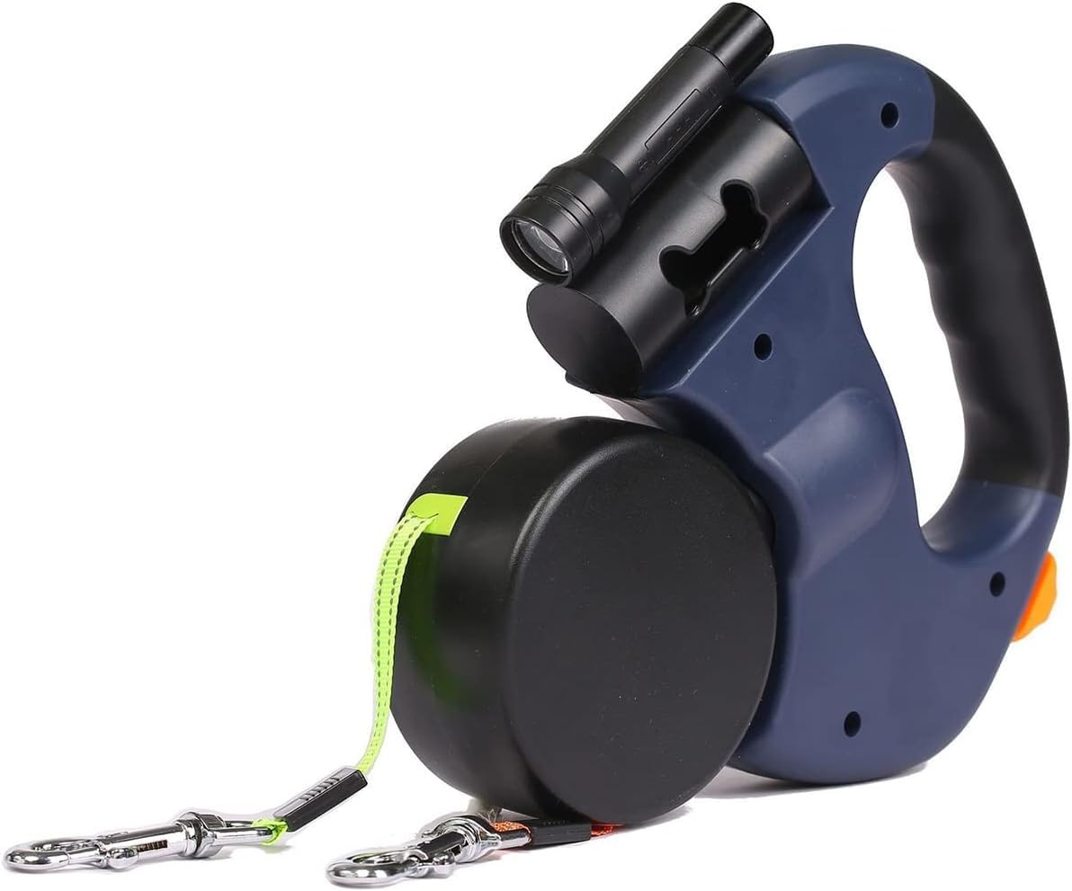 Correa Retráctil For Perros, Correa Extensible For Perros con Linterna Led, Cuerda De Tracción Telescópica Doble For Perros Pequeños Y Medianos De Menos De 20 Kg(Blue)