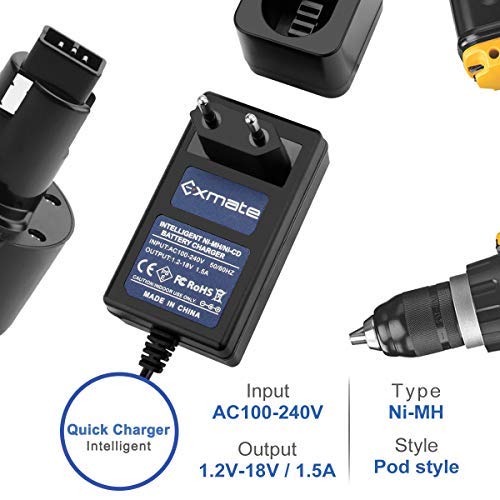 Exmate Multivoltio Cargador para Dewalt 7.2V 9.6V 12V 14.4V 18V Baterías Tipo Ni-MH/Ni-CD (NO para baterías de Iones de Litio)