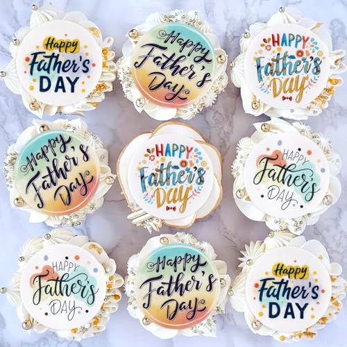 40Pcs Happy Father's Day Edible Cupcake Toppers Circle Father Day Drink Topper for Father's Day Party Decorations Dad Father Birthday Cake Cupcake Decorations Supplies