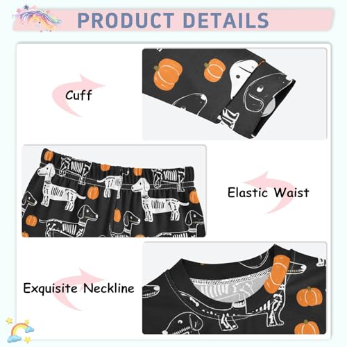 Fustylead Black and White Skeleton Dachshund and Pumpkin Cotton Pajamas Long Sleeve Sleepwear Lounge Set4