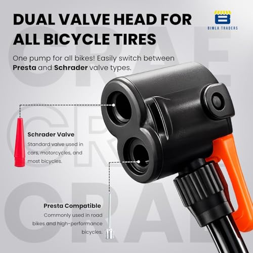 Image of CRAE High Pressure Foot Air Pump with Pressure Gauge - Portable Floor Compressor Cylinder for Car, Bike, Motorcycle, and Bicycle Tyres. Pack of 1 (AU003 Black)