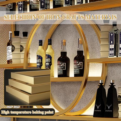 Étagère à vin murale avec éclairage LED : rangement fer pour verres - 4