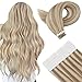YoungSee Tape in Hair Extensions Ash Blonde Tape in Extensions Human Hair Remy Human Hair Extensions Tape in Dark Ash Blonde Highlights with Golden Blonde 20pcs 30g 12inch