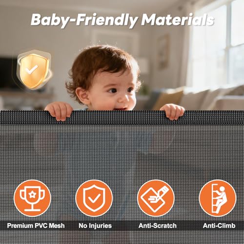 Retractable Baby Gate for Stairs and Doorways, 55" Wide x 33" Tall Mesh Dog Gate for Indoor & Outdoor Use, Safety Gate for Babies and Pets, Child Gates for Hallways, Hardware Mounted, Black - Image 7