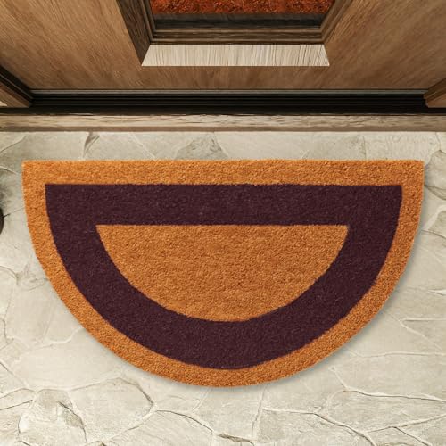 Felpudo de Coco, Alfombra de Entrada de casa, Felpudo ecológico de Fibra de Coco, Alfombrilla de Entrada, Tapete de Bienvenida, 100% Coco, Naturales sostenibles Cenefa Marrón, Semicircular, 55 x 30 cm
