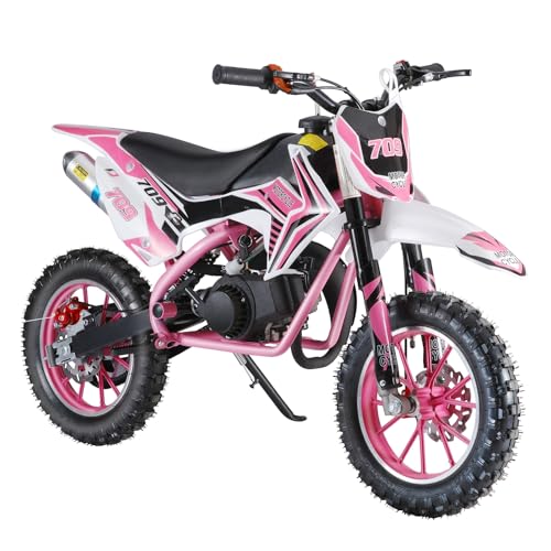 Dirt Bike for Girls 6+, Mini Off Road Motorbike Motocross, Kids Ride On Pocket Rocket Mini Bike, Gas Power Motorcycle with Front Rear Disc Brakes Pink