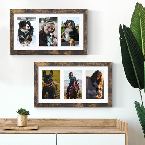 Image of DUENPY 8x14 Collage Picture Frame 4x6 Collage Picture Frame Displays Three 4x6 inch Photos or 8x14 (Without Mat) for Available Horizontal Wall Mounting Display and Vertical Brown
