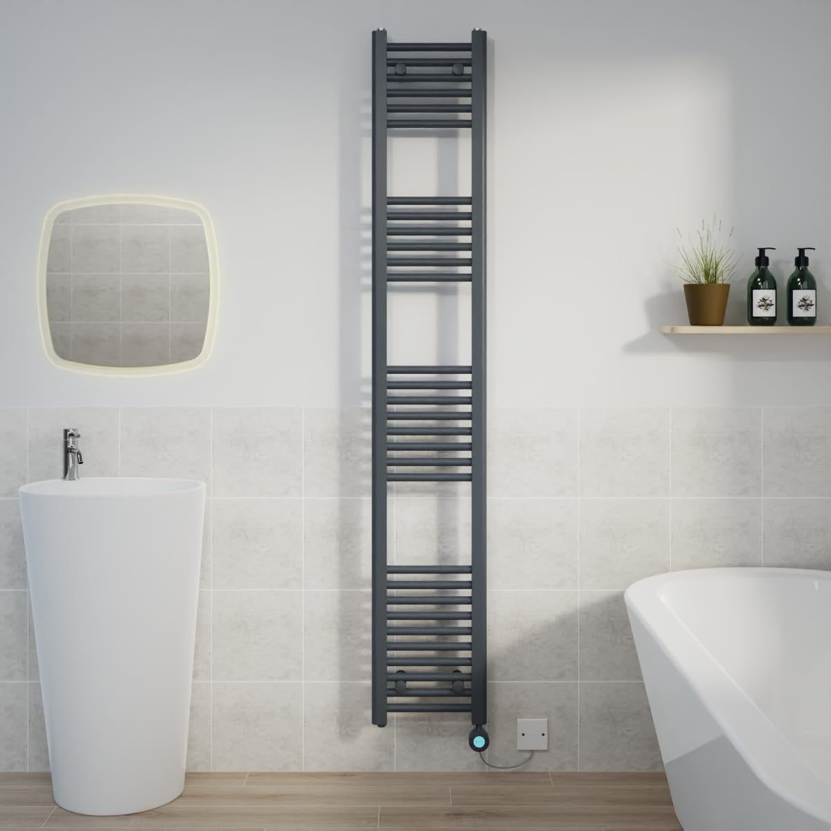 Warmehaus 800W Electric Thermostatic Heated Towel Rail Bathroom Radiators Straight with LCD Display Timer - Anthracite - 1800x300mm