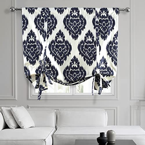 Image of HPD Half Price Drapes Room Darkening Tie Up Curtains 46 X 63 Inch Ikat Printed Cotton Window Roll Up Balloon Curtain for Living Room, Kitchen PRTW-TUD24A-63 (1 Panel), Ikat Blue