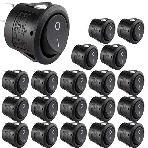 CLDIY 20 Pieces Round Environmental Protection Boat Rocker Switch AC 6A / 250V 10A / 125V 2 Solder Lug SPST On/Off 2 Pin Mini Boat Rocker Switch for Electrical Products