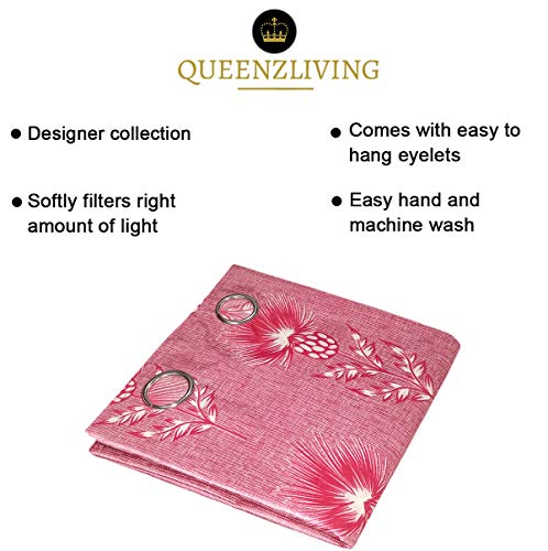 Image of Queenzliving Secret Linen Curtain, Window 5 feet- Pack of 2, Lava Red