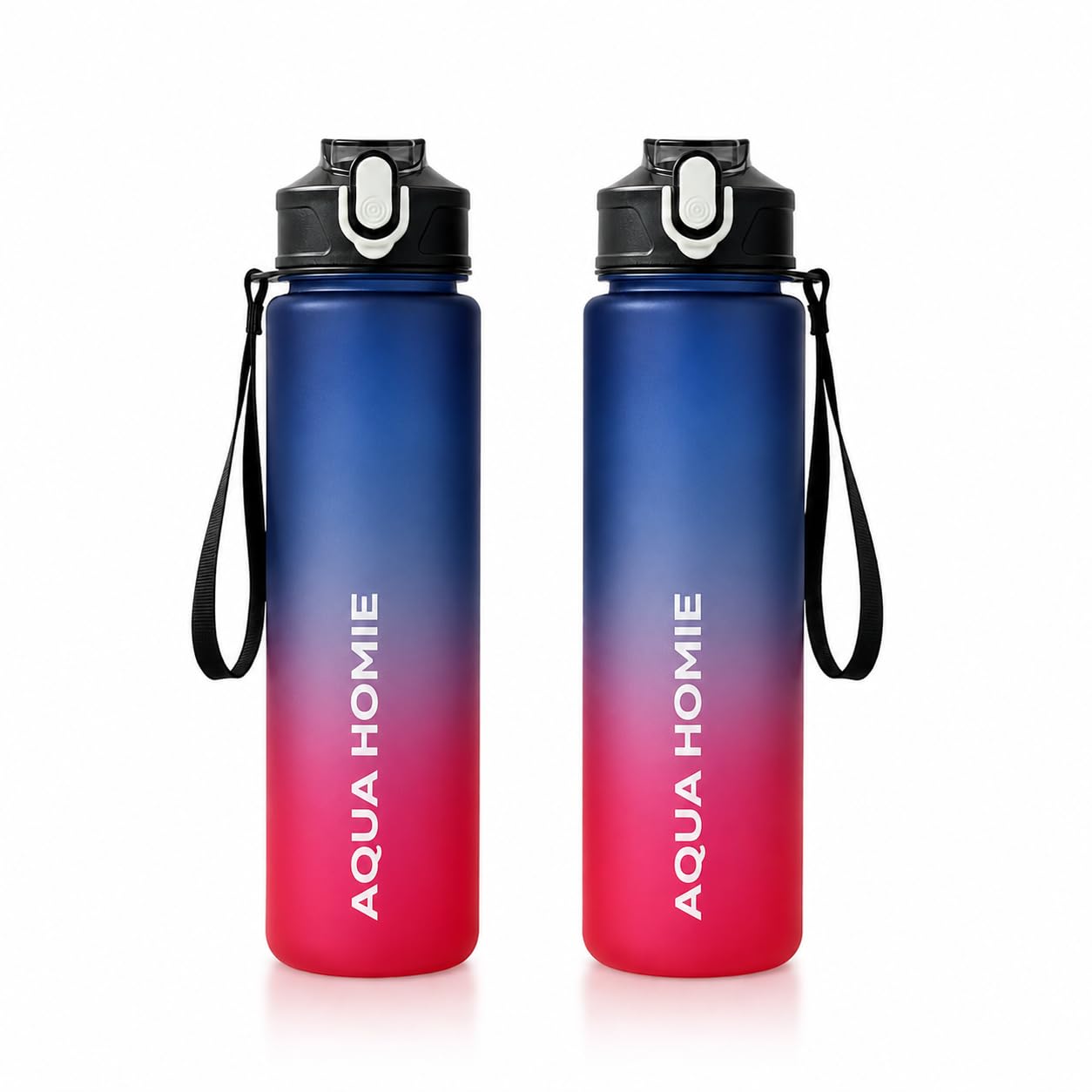 Pack of 2 Water Bottle with Straw 750ml – Leakproof BPA Free Sports Water Bottle for Gym, School & Travel – Motivational Drinking Bottle with Time Markings for Kids & Adults (Blue-Red Mix, 750ml)