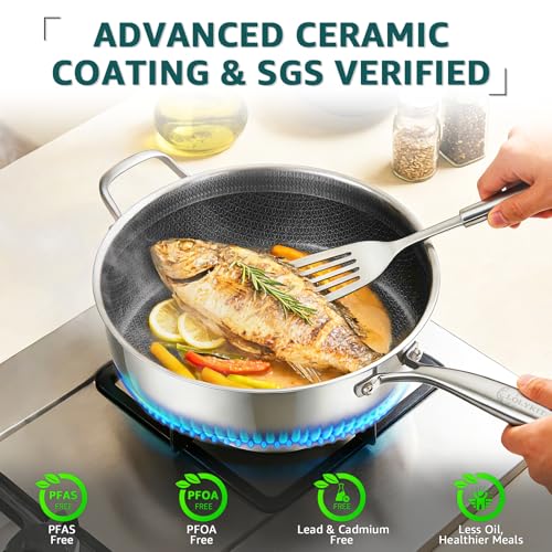 12 Inch Nonstick Deep Skillet with Lid, Fry Basket & Tongs | 5.5-Quart - Image 4