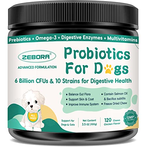 Probiotics For Dogs Digestive Health, Dog Probiotics And Digestive Enzymes, Prebiotics, Omega-3 & 6 And Vitamin For Dogs, 6 Billion Cfus For Gut Health, Itchy Skin And Immune Support, 120 Chews #TOP16