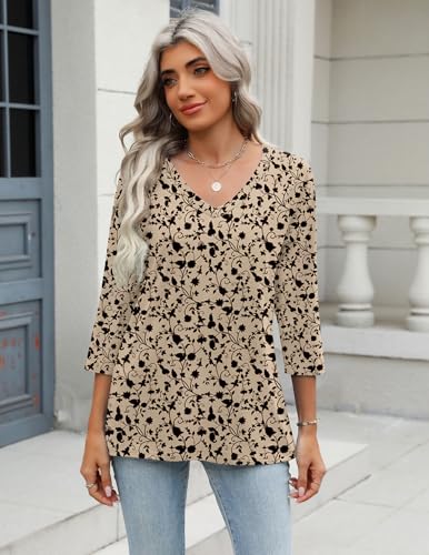 Image of Zeagoo 3 /4 Length Sleeve Womens Tops Casual V Neck Shirts Soft Basic Tees Business Work Blouses