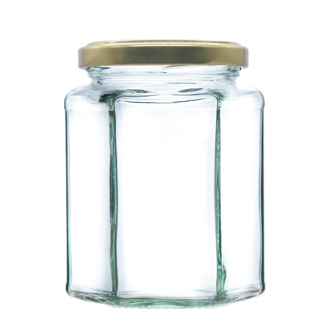 340g (280ml) Hexagonal Glass Jam Jars - Marmalade, Honey hex Jar (Gold Lid, Pack of 12)