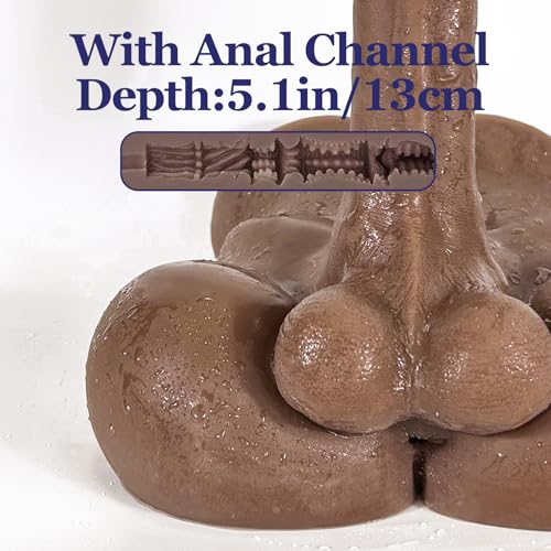Image of Huge Thick Dildo for Adult, Dildo Sex Doll Torso for Woman Man, Masturbator Toy with Fixed Base, Soft TPE Material Uniex Adult Sex Toy, Bendable Male Dildo Adult Doll Torso - Brown Black Skin