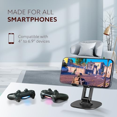 Image of AGARO 360 Revolving Mobile Stand, Foldable & Sturdy Metal Stand with 360 Rotation, Multiple Height & Angle Adjustments & Anti-Slip pads for Desk, Compatible with Smartphones, Tablets, Kindles & iPad