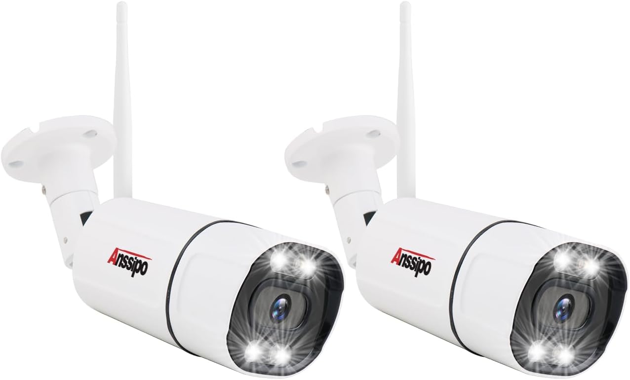 Add on 3MP WiFi Surveillance Cameras Indoor Outdoor, Color Night Vision, Plug-in, Two Way Audio, AI Face/Motion Detection, Security Camera Replacement, 2 PCS