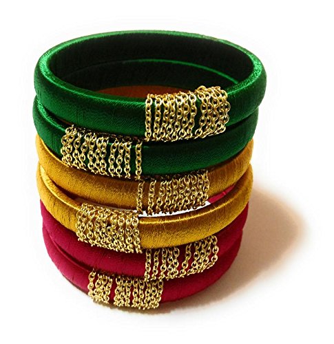 Arty Crafty silk thread bangles multicolor set of 6 for women