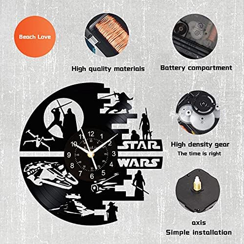 Beach Love Star War Vinyl Record Wall Clock Night Lamp 7 Color LED Wall Clock Star Wars Gifts for Men,Women,Boys,Kids,Living Room Bedroom Study Wall Art Clock