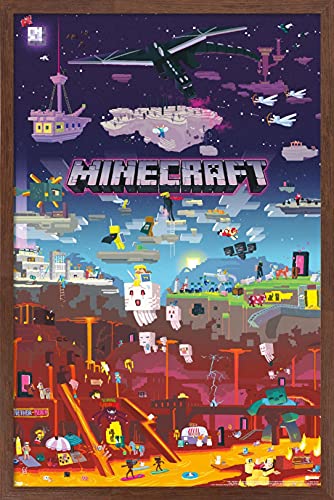 Trends International Minecraft - World Beyond Wall Poster, 22.375" x 34", Mahogany Framed Version