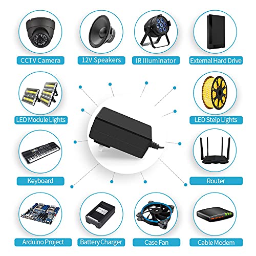 UL Listed 12V 3A Power Adapter, 100-240V AC to DC 12V 36W Power Supply with Barrel Connector 5.5x2.1mm, 12 Volt Wall Wart Adapter, Switching Transformer AC/DC Power Converter4