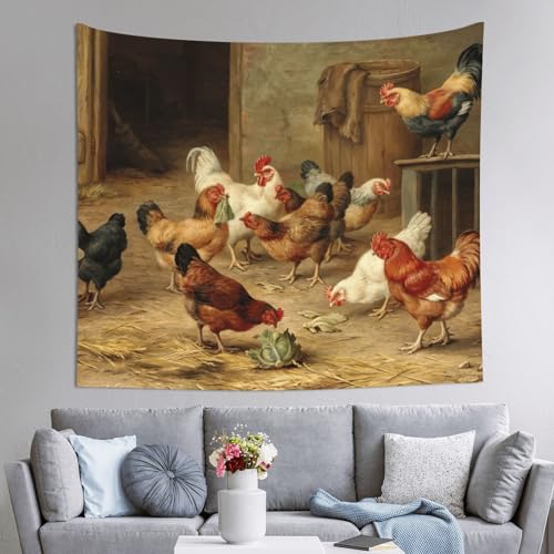 Tapisserie imprimée poulets de ferme pour une ambiance de maison de campagne