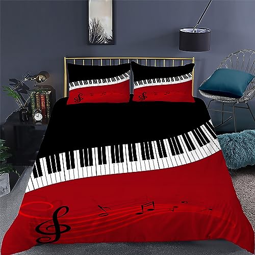 Boceoey Housse de Couette 220x240 Motif Piano Noir Rouge Parure de Lit 2 Personnes en Microfibre, Housses de Couettes Imprimée avec Fermeture Éclair avec 2...