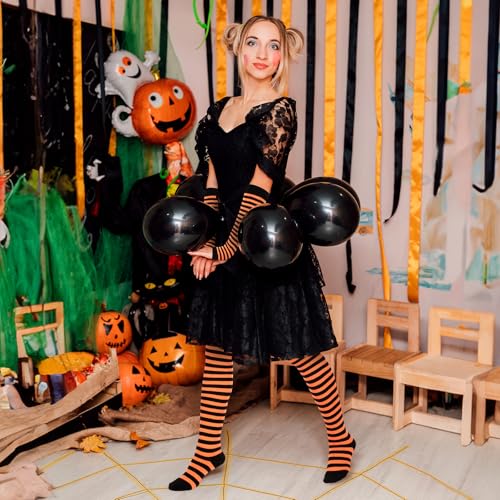 Image of Geyoga Arm Warmers Leg Warmers Striped Thigh High Socks Fingerless Gloves Stockings Christmas Halloween