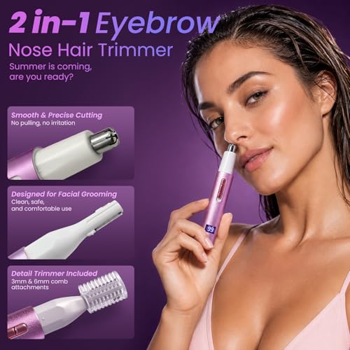 Image of Nose & Ear Hair Trimmer for Women and Men, 2026 Painless USB Rechargeable Facial & Eyebrow Trimmer Clipper with LED Display for Easy Cleansing, Portable Grooming Kit,Gift Box Included (Pink)