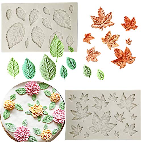 2 pcs Assorted Leaf Fondant Mold,3D Leaf Silicone Mold for Chocolate Candy, Sugar craft Cake Decoration, Cupcake Topper, Polymer Clay