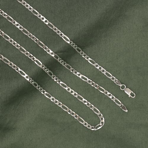 LeCalla Sterling Silver Figaro Chain Necklace | 4mm Italian Diamond-Cut Solid 925 Sterling Silver Figaro Link Chain Necklace for Men Women | Made in Italy4