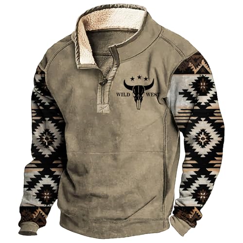 MARSVOVO Men's Aztec Cowboy Western Sweatshirts Casual Spring Fall Graphic Hoodie Collared 1/4 Zip Pullover with Pocket