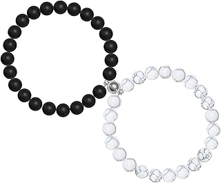 اساور مغناطيسية للزوجين للنساء والرجال - سوار بروميس كينج كوين سوارين متماثلين - خرز يمكن ربطه بك وبها هدايا الزوجين مغناطيس حجر