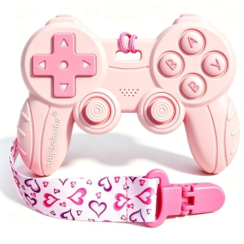 Image of Cool Remote Game Control Teething Toy for Babies 0-6 6-12 Months,Game Controller Teether for Gamer Parents,Baby's First Valentines Day Gifts,Silicone Remote Chew Toys（Pink