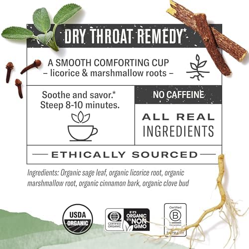 Image of Numi Organic Throat Soother Tea, 16 Herbal Tea Bags, Caffeine Free