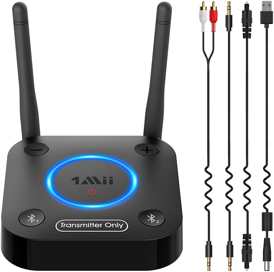 1Mii B06TX Bluetooth 5.2 Transmitter for TV to Wireless Headphone/Speaker, Bluetooth Adapter for TV w/Volume Control, AUX/RCA/Optical/Coaxial Audio Inputs, Plug n Play, aptX Low Latency & HD B06TX_Black