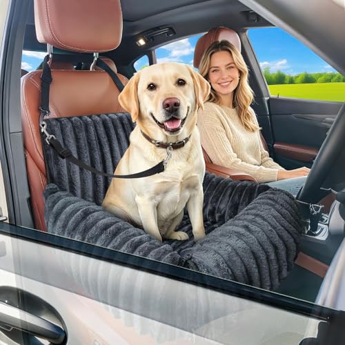 MIXJOY Dog Car Seat with Thick Cushion for Dogs&Cats Under 40lbs Dog Booster Seats Dog Car Bed with Memory Foam to Prevent Carsick Detachable Washable Pet Car Seat with 3 Safety Belts(Grey)