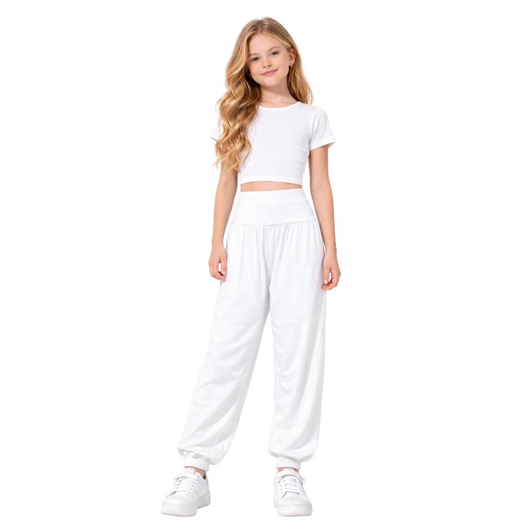 janisramone Kids Girls New Neon Crop Top Army Camo Print Alibaba Harem Leggings 2 Pcs Co-ord Dance Sets