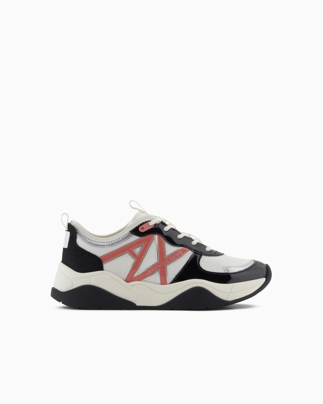Armani Exchange Women's Cher, Side Logo, Colour Contrasts Trainers, Black + Petal, 41 EU, Black Petal, 8.5 UK