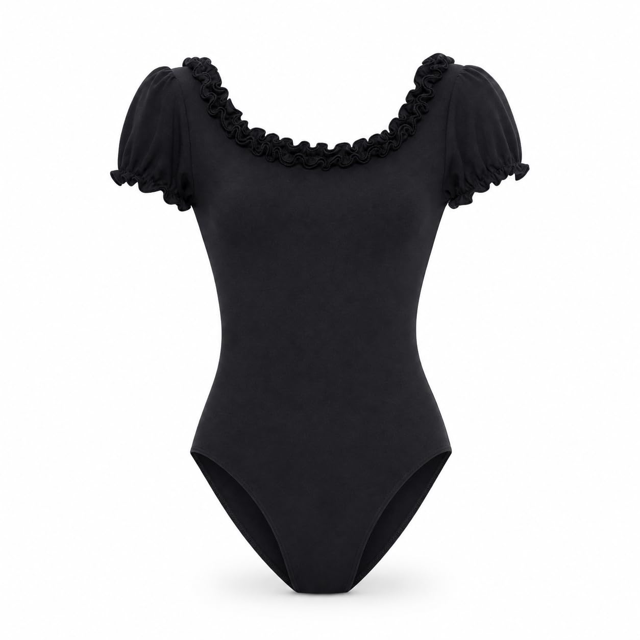 Maillot Ballet Niña Negro Corta con Cuello Cuadrado para Danza