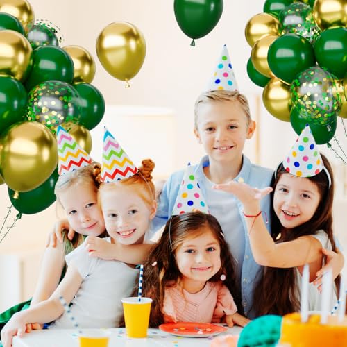 Image of 65Pcs Green Gold Balloons Set, Dark Green & Metallic Gold Balloons, Confetti Latex Balloons for Birthday, Graduation, St. Patrick's Day, Jungle Party Decorations